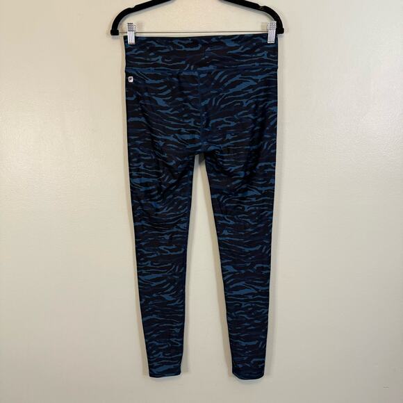 Fabletics Define PowerHold Leggings Womens M Zebra Print Workout Yoga Black Blue - Picture 2 of 7